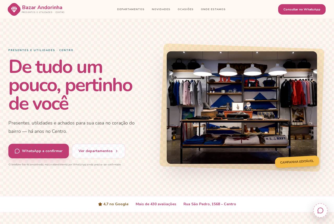 Demonstração do modelo Bazares e presentes