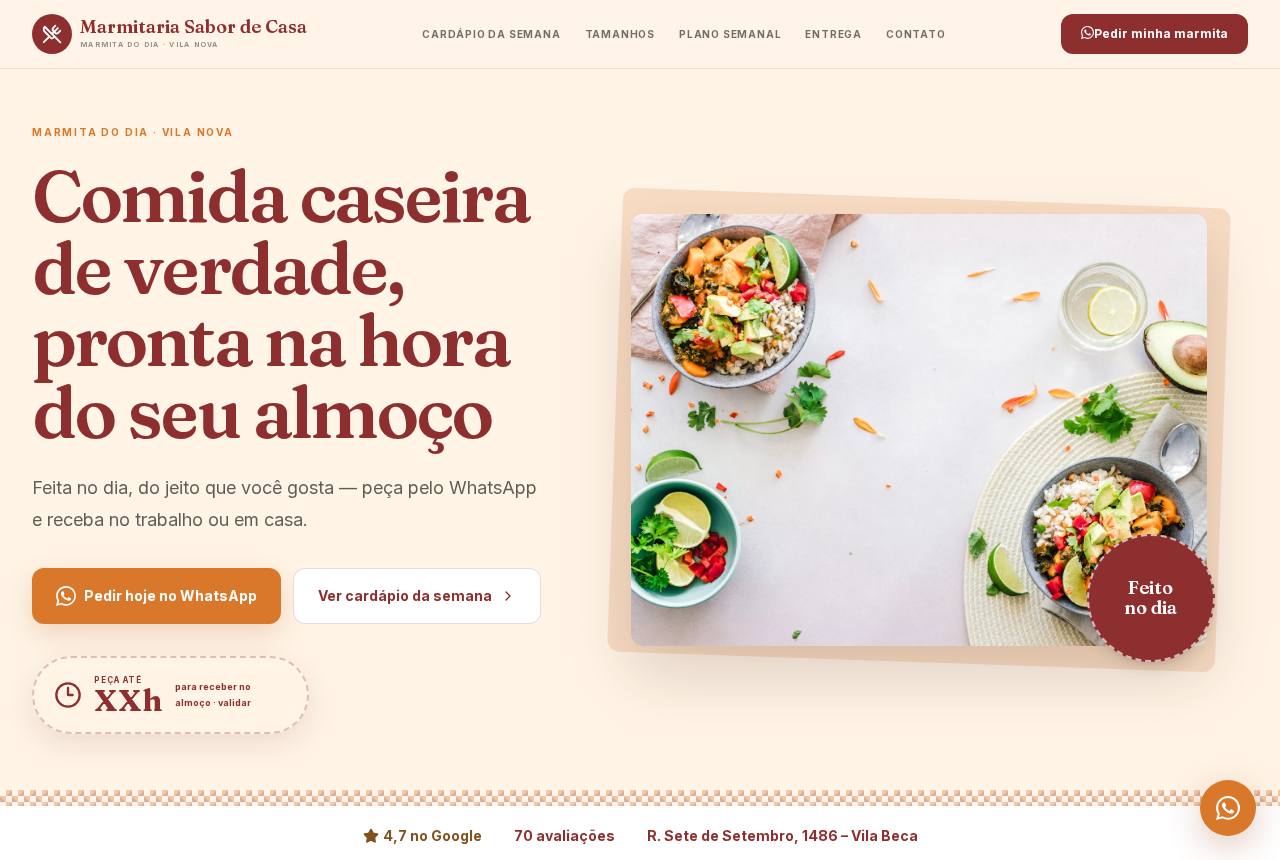 Demonstração do modelo Marmitarias e quentinhas
