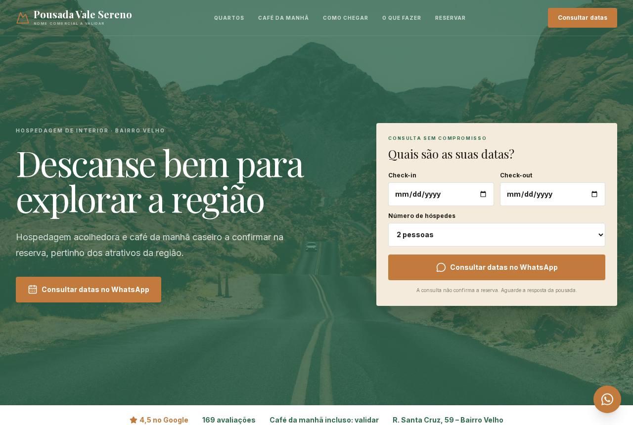 Demonstração do modelo Pousadas de interior